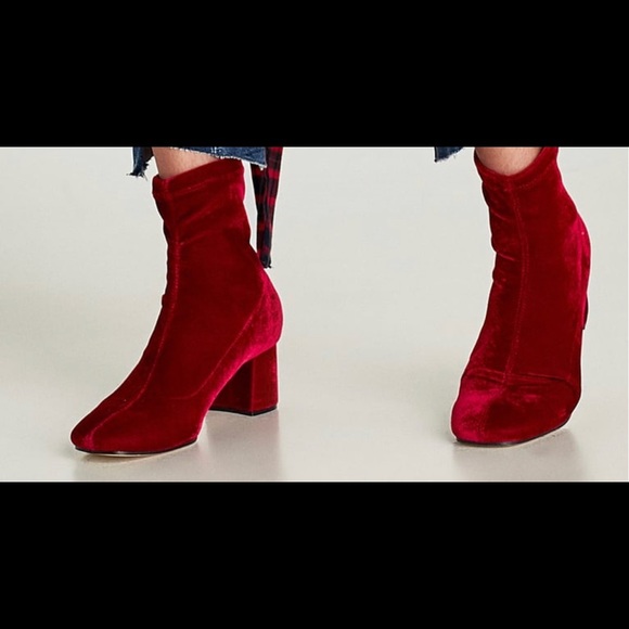 Zara red velvet boots Clearance
